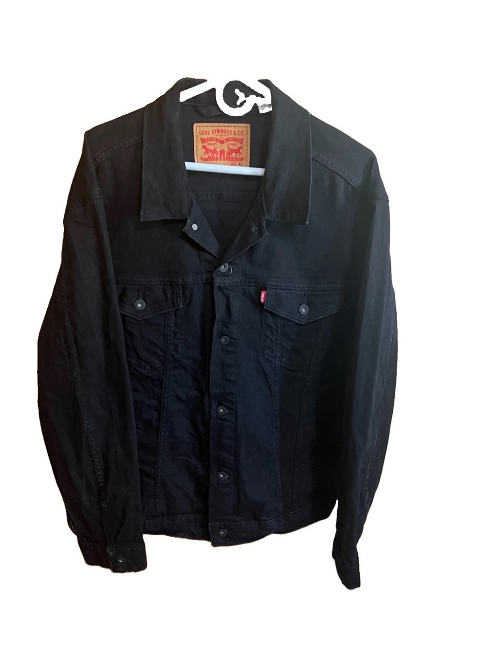 Levi’s 72334 Denim Trucker Jacket XL Black Last Nite 0223 Distressed Stretch